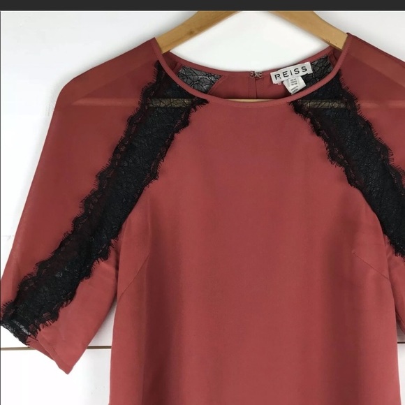 Reiss Rust Colored Blouse with Lace Accents - Picture 3 of 4